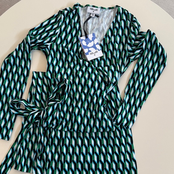 Diane Von Furstenberg for Target Teal and Black Geometric Wrap Dress - Picture 1 of 7